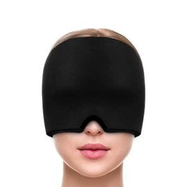 GAJUS Gel Cooling Hat for Migraines & Headaches - Stretchy Cold Therapy Cap with Cooling Gel, Sleep Mask for Stress Reduction & Relief of Swollen Eyes (Black)