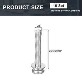 sourcing map M4 x 25mm 304 Stainless Steel Phillips Pan Head Machine Screws Bolts Combine with Spring Washer and Plain Washers 10Pcs