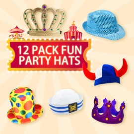 24 Funny Hats and Glasses For Photo Booth Props, 12 Assorted Crazy Party Hats, 12 Funny Party Sunglasses, Novelty Hat, Dress Up Costume Hat Accessories, Silly Hats & Novelty Glasses for Adults Teens