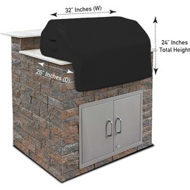 Covers & all Built-in Grill Cover Made of 12 Oz Waterproof Fabric with Air Pocket & Elastic for Snug Fit (32" W x 26" D x 24" H Inches, Black)