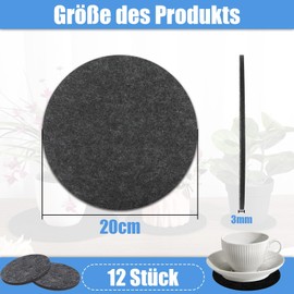 Pack of 12 Felt Coasters, Round, 20 cm, Coasters, Pot Coasters, Felt Coasters, Large Felt Coasters, Felt Underlay for Drinks, Cups, Glasses, Pots (Round Diameter 20 cm, Black)