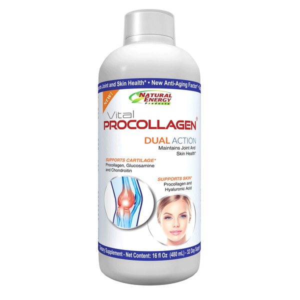 Natural Energy Vital Procollagen - Liquid Hydrolyzed Collagen Protein with Hyaluronic Acid and Glucosamine Chondroitin Sulfate Anti-Aging Factor for Men and Women 16oz |New Snickerdoodle Flavor|