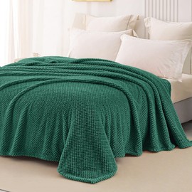 Whale Flotilla Queen Size Fuzzy Fleece Blanket for Bed, 90x90 Inch Fluffy Warm Soft Jacquard Blankets for All Season, Lightweight and Cozy, Deep Green