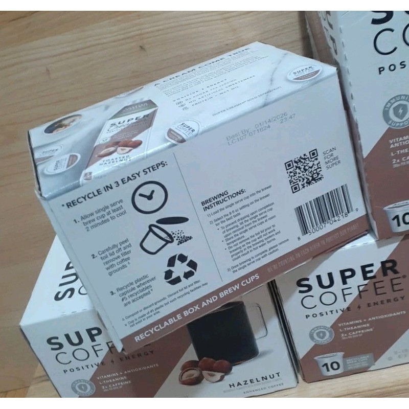 SUPER COFFEE HAZELNUT 10 k-cup Positive Energy Brew Keto L-THEANINE