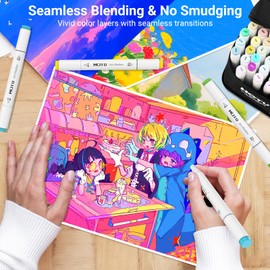 HOTU Alcohol Markers Brush Tip - 50 Colors Dual Tip Markers, Brush & Fine Alcohol-based Art Marker Set for Kids Adults Coloring Illustration, Alcohol Sketch Pens with Carrying Case, Non-Bleeding Pad