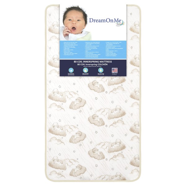 Dream On Me Foam 2-in-1 Breathable Twilight 5" Spring Coil Crib and Toddler Bed Mattress Firm,Plush with Reversible Design I White/Brown I Greenguard Gold Certified I JPMA Certified