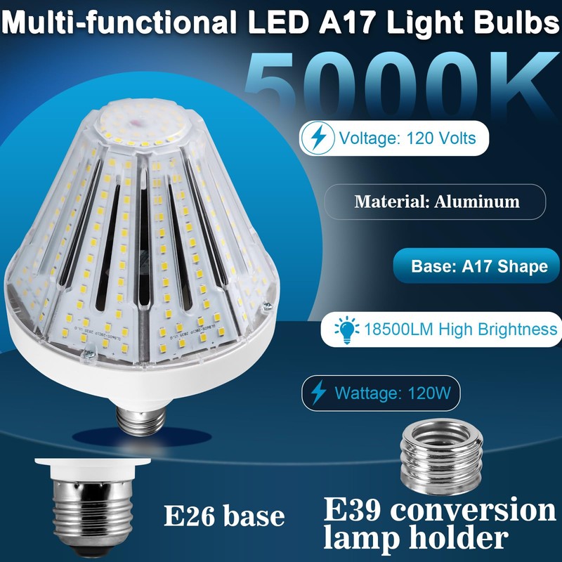 NS 120W LED Bulb (18,500LM) 1200W Equivalent- E39/E26 Base Military-Grade