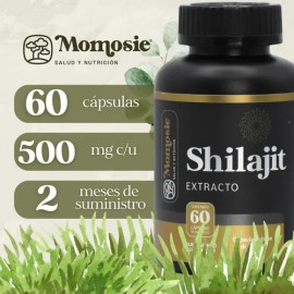 Shilajit 20% Ácido Fúlvico | 60 Caps De 500 Mg | Extracto de Shilajit Puro Del Himalaya en polvo 100% Puro | Momosie