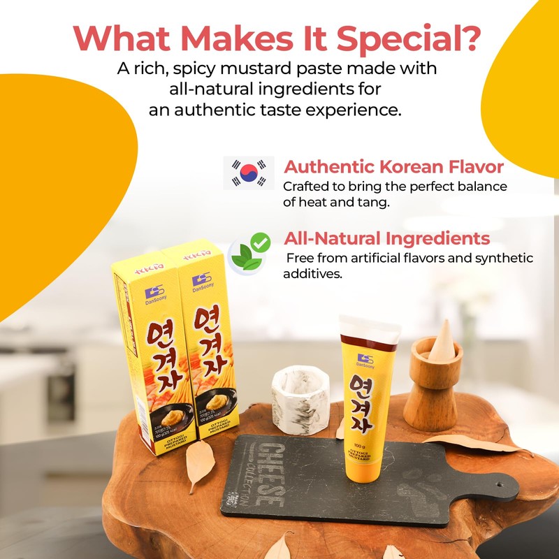 DANSOONY Hot Spicy Korean Yellow Mustard Sauce, Premium Tube Paste,