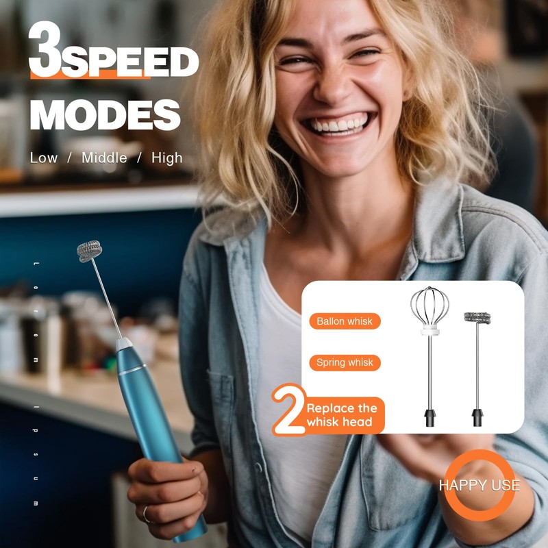 Milk Frother Rechargeable Handheld Electric Whisk Coffee Frother Mixer with