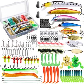 Fishing Lures Tackle Box Bass Fishing Kit,Saltwater and Freshwater Lures Fishing Gear Including Fishing Accessories and Fishing Equipment for Bass,Trout, Salmon (Style B)
