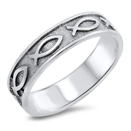 Christian Fish Ichthus Eternity Love Ring .925 Sterling Silver Band Size 5