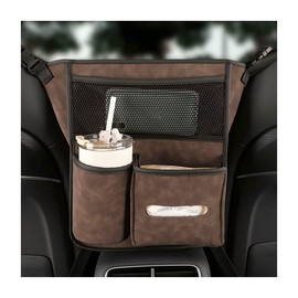 AICEL Car Net Pocket Handbag Holder Between Seats, Purse Holder with Adjustable Buckle Strap, Large Capacity Storage Organizer Mesh Bag Barrier in Front Seat Center Console, Car Accessories (Brown)