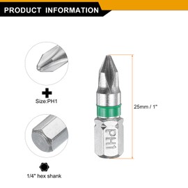 sourcing map 2pcs Phillips Screwdriver Bit PH1 1/4" Hex Shank 25mm/1" Length Magnetic Cross Head Hex Bits S2 Steel Electric Screw Driver Bit