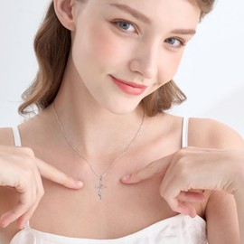 MONGAS Cat Cross Necklace Sterling Silver Cat Pendant Cat Jewelry Christian Confirmation Gifts for Women