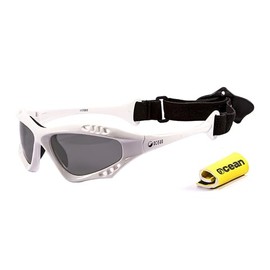 Ocean OCN-11700-3 Floating Sunglasses, Goggle Shape, UV Protection, Impact Resistant Coated Lens, Recycled Material, Shiny White (Polarized Smoke Lenses)