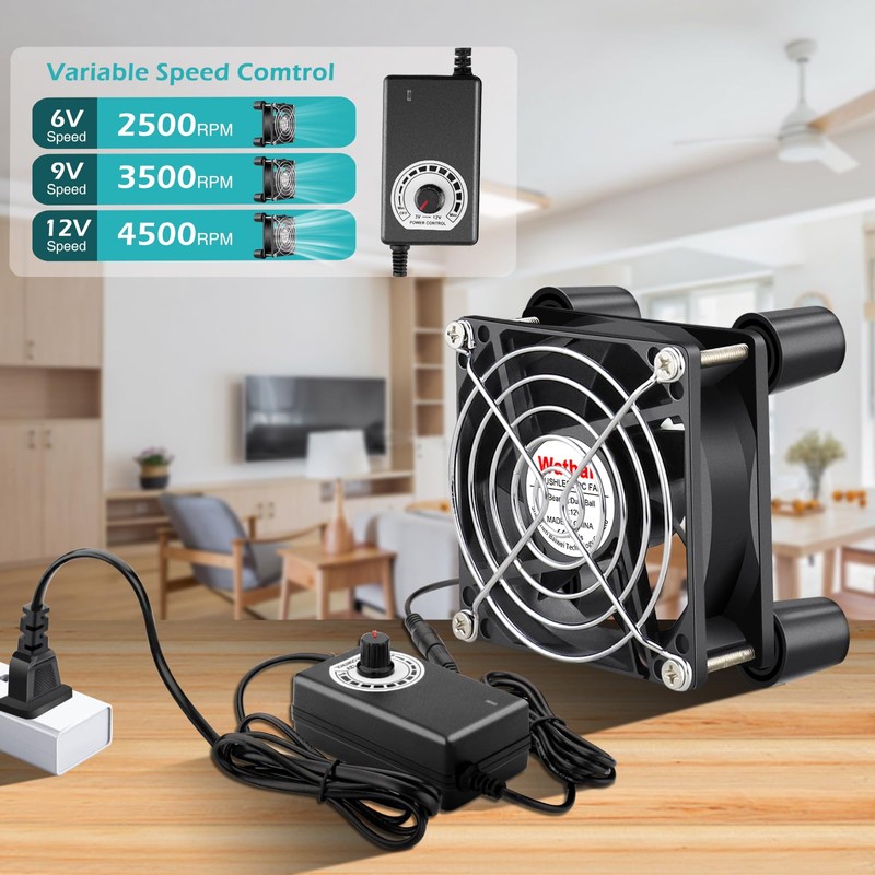 Wathai 80mm Small Computer Cooling Fan with AC Plug, 110V