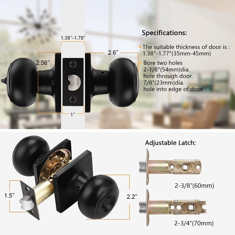 Probrico Black Privacy Door Knobs, Bathroom/Bedroom Square Door Knobs with
