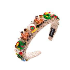 SHESRA Christmas Hair Bands Fabric Rhinestones Christmas Tree Santa Claus Elk Wreath Headband Women's Winter Holiday New Year Xmas Party Hair Hoop Accessories Headwear Jewelry Gifts 20(Beige)