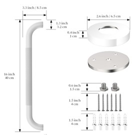 2 Pack 16 Inch Shower Grab Bar - 1.25" Diameter, ZUEXT White Stainless Steel Bathroom Grab Bar Handle, Bath Balance Bar,Safety Hand Rail Support,Handicap Injury Elderly Senior Assist Bath Handle