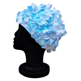 Blue Reef Leo Floral Women's Classic Retro 3D Flower Petal Plain Beautiful Stylish Vintage Swimming Cap Swimming Cap One Size Adults (Blue)