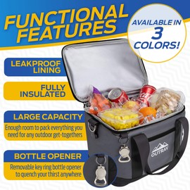 Black Insulated Cooler Bag - Collapsible Thermal Lunch Bag with Bottle Opener - Perfect For Camping, Picnics and Travel - Handles and Removable Shoulder Strap - By Outrav