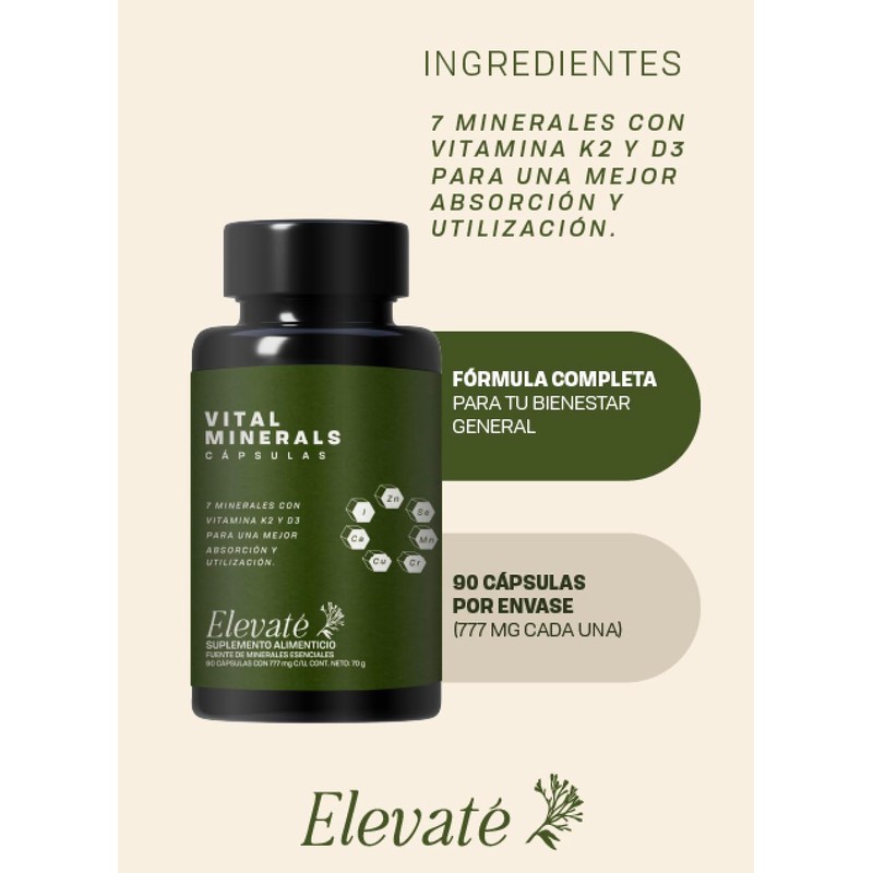 Elevaté Vital Minerals | Suplemento Multimineral | 90 Cápsulas de