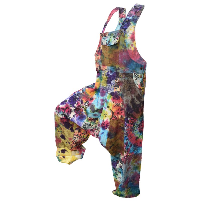 Gheri Mens Loose Fit Patchwork Printed Cotton Harem Dungarees Tie