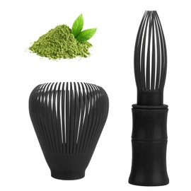Wbgraceful 2pcs Resin Matcha Whisk, Reusable Matcha Tea Whisk Stirrer, Easy to Clean Resin Whisk for Matcha, Green Tea Brush & Stirring Tool (Black)