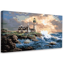 YALKIN DIY Large Paint by Numbers Kits for Adults Beginners 36x16in, without Frame DIY Lighthouse Gift Canvas Oil Painting Acrylic Paints Kits Drawing Paintwork with Accessories for Home Decor