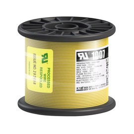 Kyowa Harmonet UL1007 AWG22 Heat Resistant Vinyl Insulated Wire, Reel Wind, 322.4 ft (100 m), Yellow