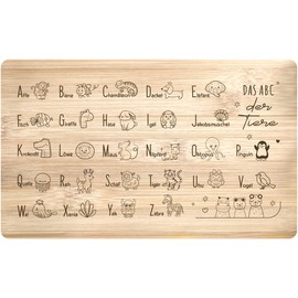Tassenbrennerei Real Wood Breakfast Board – The ABC of Animals – Board as a Gift for School Children for School First Class