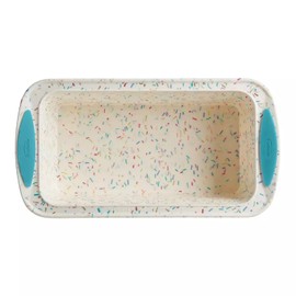 Trudeau Structure Silicone Loaf Pan with Steel Rim, 8.5 x 4.5, Nonstick Bakeware, White Confetti with Blue Base, BPA-Free, Oven Safe to 428°F, Dishwasher Safe