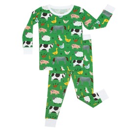Little Sleepies - Conjunto de pijama de dos piezas para niños y niñas, viscosa suave de bambú, pijama familiar cómodo a juego, niño a adolescente, Animales de granja verdes, 4 Años
