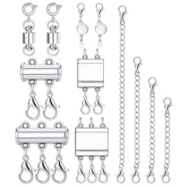 HAIAISO 12Pcs Magnetic Necklace Layering Clasps Necklace Extender Chain for Women 14K Gold Plated Magnetic Necklace Connector Slide Clasp Lock Chain Extenders for Necklace Bracelet(Silver)