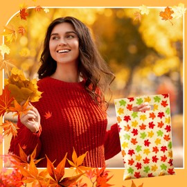 TaoBary 48 Pcs Plastic Fall Gift Bags Bulk 11.8" x 7.9" Autumn Candy Goodie Treat Bags with Maple Leaves Patterns for Fall Autumn Party Favor Supplies Decoration (Maple Leaf)