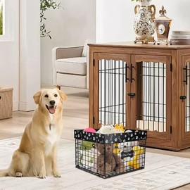 Dog Toy Basket, Metal Large Dog Toy Box, Foldable wire Dog Toy Bin, Chew-Proof Pet Supplies Holder Dog Toy organizer, for Puppy and Pet, Dog Toy Storage for Living Room,Blankets,Clothes,Food Container