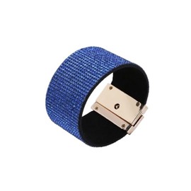 Yecomsy Bohemian Leather Wrap Bracelets Rhinestone Bangle Cuff Wrap Wristband Wide Edge Rhinestone Bracelet Boho Ethnic Leather Cuff Bracelet-Blue