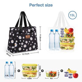 HSHRISH Lunch Bags for Women, Insulated Lunch Tote Bags 15L, Reusable Waterproof Leakproof Cooler Bag, Adjustable Shoulder Bag for Adults Work Shopping Picnic Beach Outdoor, Daisy