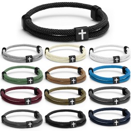 Landical 12 Pcs Braided Cross Bracelet for Men Women Christian Adjustable Rope Jesus Bracelets with Metal Knot Christian Baptism Gifts (Novelty Color)