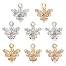 BENECREAT 8Pcs 14K Gold Platinum Plated Bee Charms, Cubic Zirconia Double Bee Charms Pendant for Jewelry Making Bracelet Necklace Making DIY Accessories