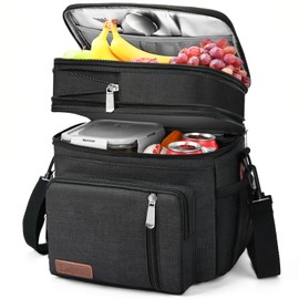 BAGNN Lunch Box & Lunch Bag for Men Women, Large Insulated Adult Lunch Box Leakproof Lunchbox Cooler Bag for Work Picnic Beach,16L, Black