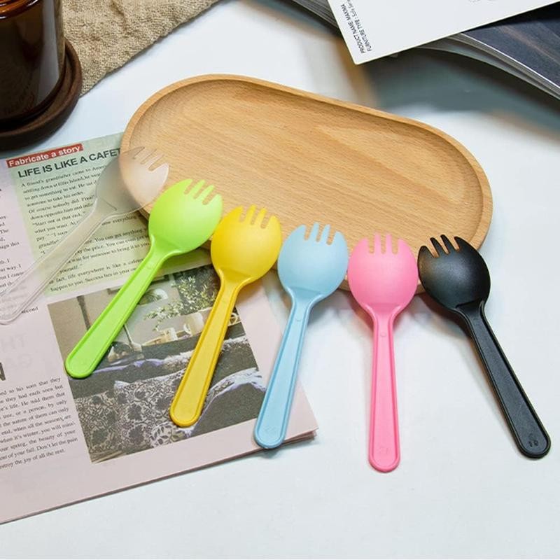 4.3" Mini Disposable Sporks 100ct, Plastic Spork 2-in-1 Utensils, 4