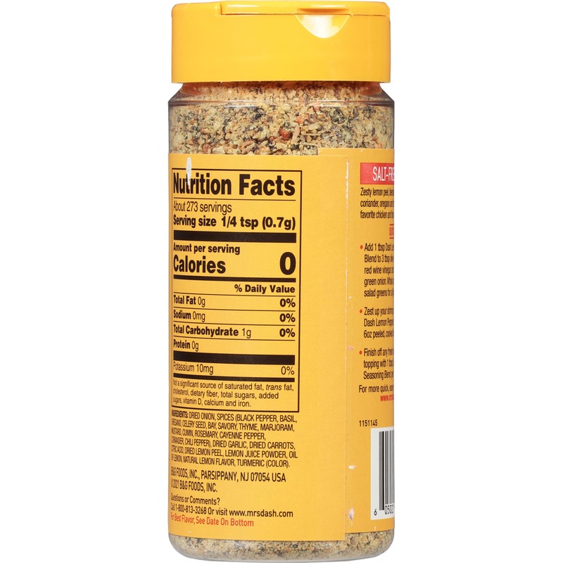 Dash Salt-Free Seasoning Blend, Lemon Pepper, 6.75 Ounce