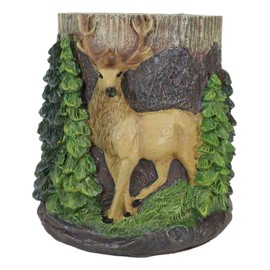 Ebros Gift Rustic Western Forest Wildlife Buck Stag Deer By Green Trees Faux Wooden Branch Trunk Decorative Stationery Pen Pencil Make Up Tools Organizer Holder Or As Country Cabin Lodge Accent