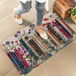amepay Floral Book Indoor Door Mat, Stylish 17x29.5in Non-Woven Fabric Floor Doormat with Vintage Botanical Library Art,Reader Lover Doormats, for Porch Insider,Living Room, Decor Rug Gifts