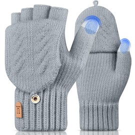UKNOWISA Fingerless Gloves Thermal Winter Gloves Knitted Gloves Flap Touchscreen Running Cycling Driving Without Fingers Warm Men Women, gray