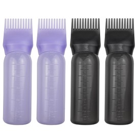 ELANE 4 Pack Root Comb Applicator Bottle, Oil Comb Applicator for Hair Dye & Shampoos, Hair Salons (2 Black + 2 Purple)
