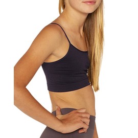 Malibu Sugar Girls Black Bra Camisole - Crop Cami Bras for Girls Spaghetti Straps Comfort and Function (Designed to fit Girls 10-14)