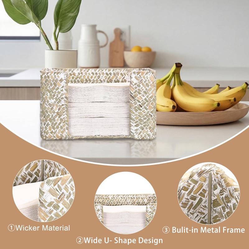 Folded Paper Towel Holder Wicker Paper Towels Dispenser,Washwhite